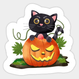 cartoon cute watercolor halloween cat Sticker